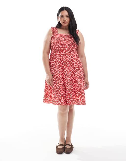 New Look Curve - Robe courte froncée à fleurs - Rouge, 4 de 4