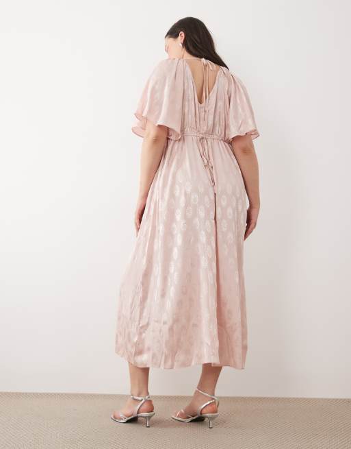 New Look Curve - Robe mi-longue en jacquard à motif cachemire et manches évasées - Rose, 4 de 4