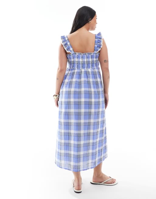 New Look Curve - Robe mi-longue froncée à carreaux avec manches à volants - Bleu, 4 de 4