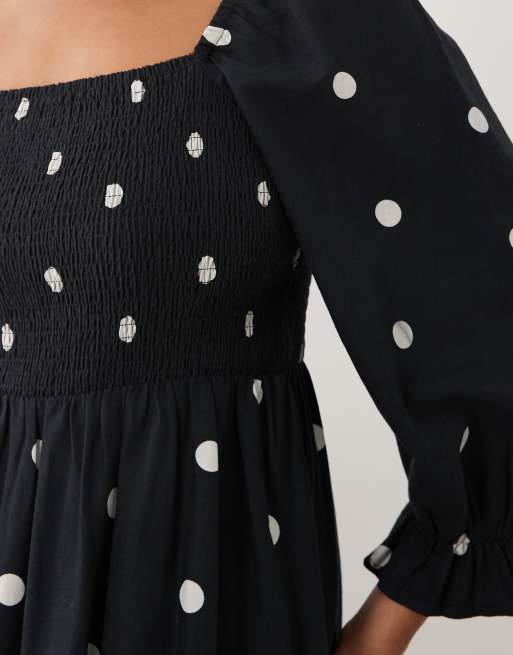 New Look Curve - Robe mi-longue froncée à pois - Noir, 4 de 4