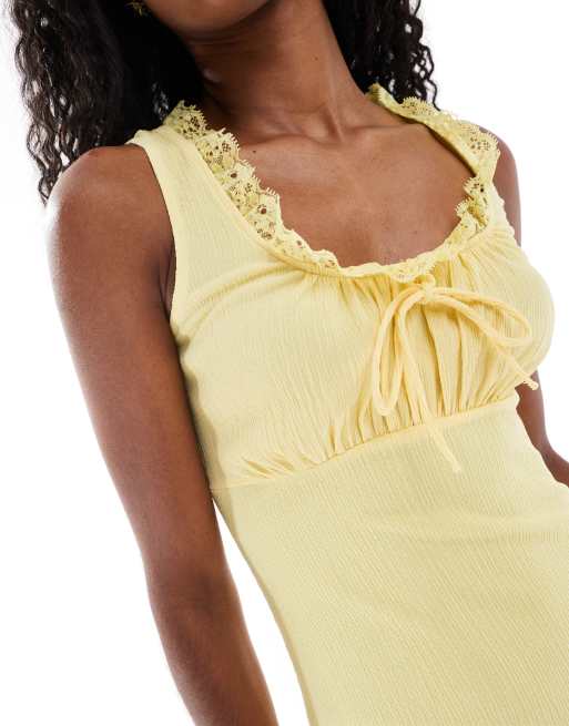 New Look Curve - Robe mi-longue tendance folk avec détails en dentelle - Jaune, 4 de 4