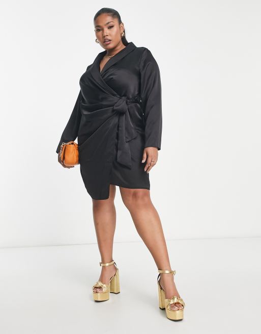 New Look Curve - Robe portefeuille en satin - Noir, 4 de 4