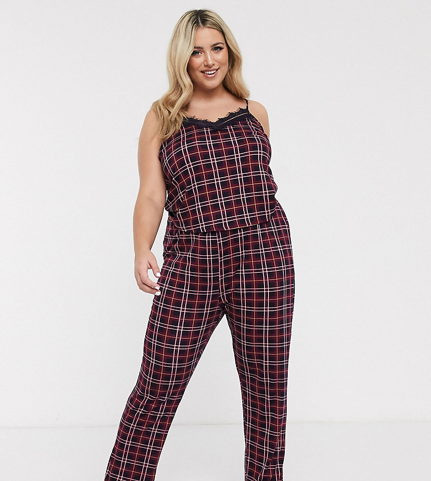 New Look Curve – Rödmönstrade pyjamasbyxor