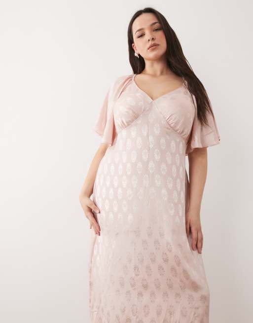 New Look Curve – Rosa, paisleymönstrad midiklänning i jacquard med utsvängda ärmar, 3 av 4