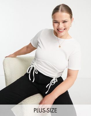 New Look Curve ruched side top in off white