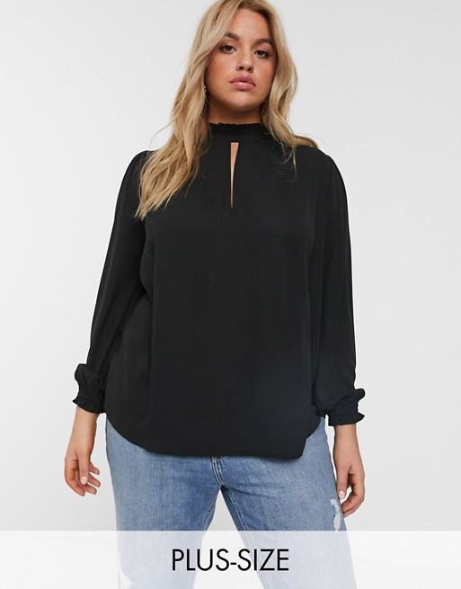 New Look Curve ruffle neck blouse in black