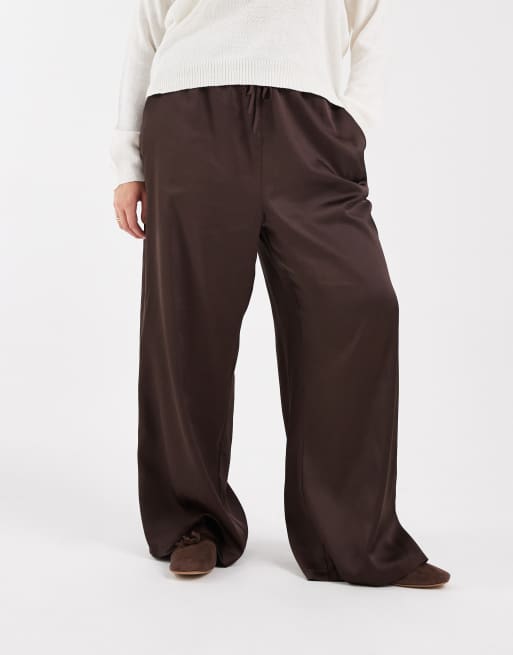 New Look Curve - Satijnen broek met wijde pijpen in bruin , 2 van 5