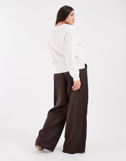 New Look Curve - Satijnen broek met wijde pijpen in bruin , 3 van 5