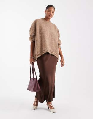 New Look Plus New Look Curve satin bias midi in brown