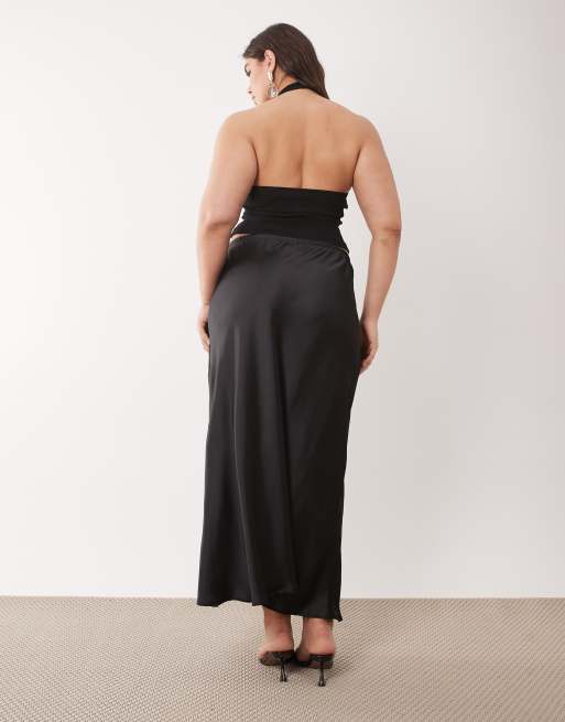 New Look Curve satin bias midi skirt in black, 5 of 5