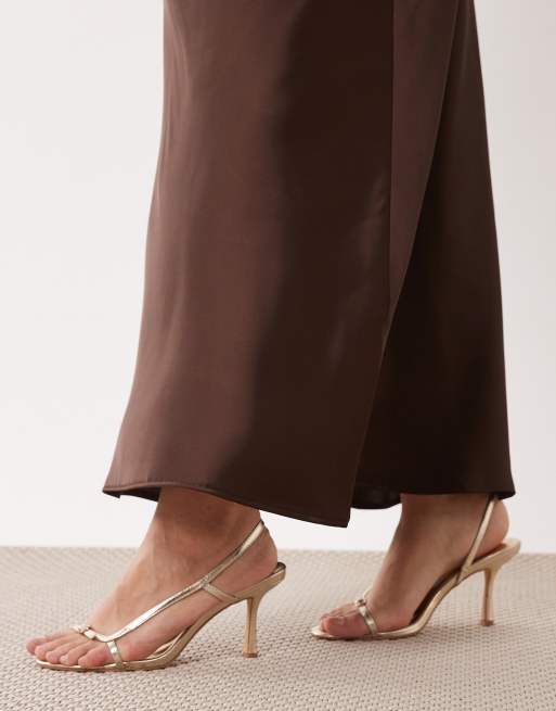 New Look Curve satin bias midi skirt in brown, 4 of 5