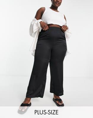 New Look Plus New Look Curve Satin Wide Leg Pants In Black