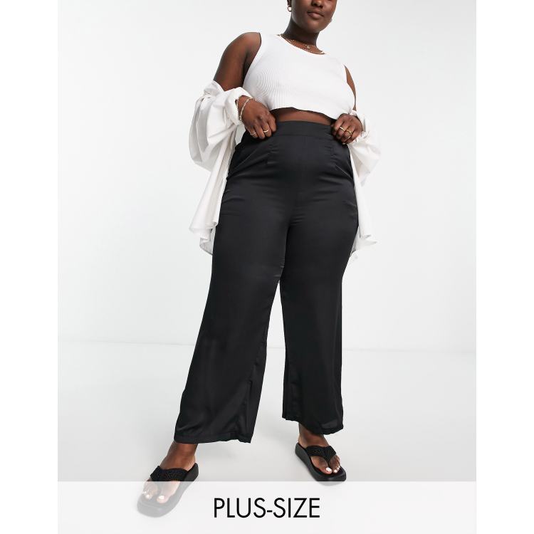 Lola May Plus Wide Leg Trousers With Lace Up Front In Black