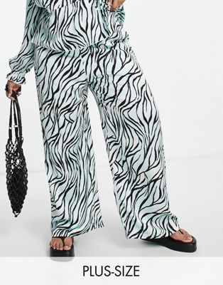 New Look Curve satin wide leg trousers in blue zebra print