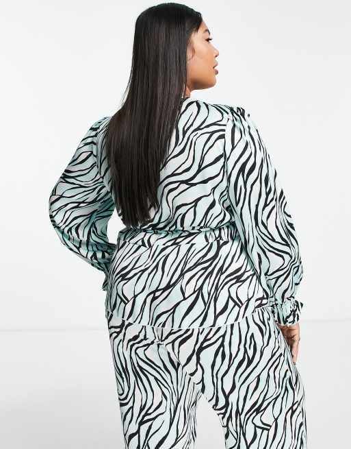 Long Sleeve Satin Tiger Print Shirt