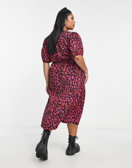 Red and black leopard cheap print dress