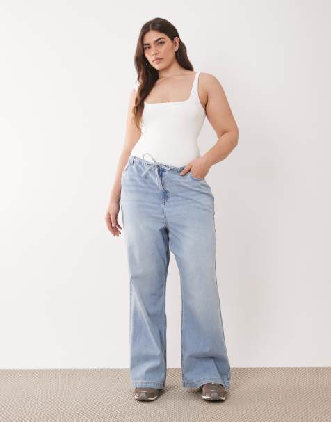 New Look Curve self tie wide leg jean in light blue