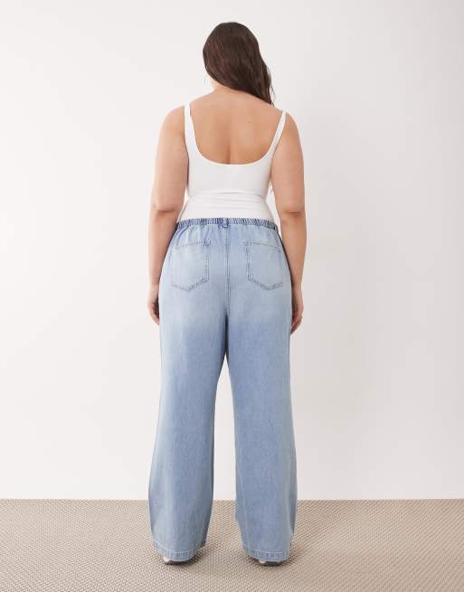 New Look Curve self tie wide leg jeans in light blue, 3 of 5