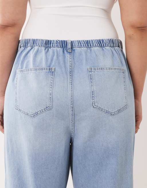 New Look Curve self tie wide leg jeans in light blue, 5 of 5