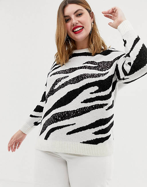 New Look Curve sequin sweater in zebra