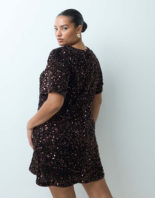 New Look Curve sequin tee mini dress in brown, 4 of 4