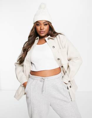 New Look Plus New Look Curve Shacket In Stone-neutral