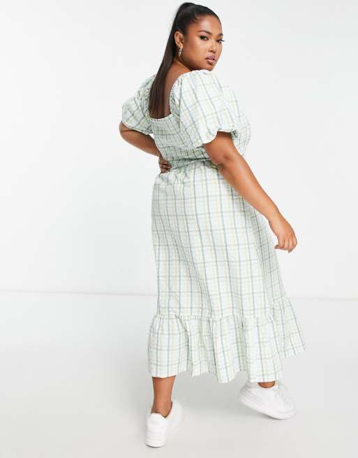 green emerald velvet dress Gingham Check Midi Dress  English Factory