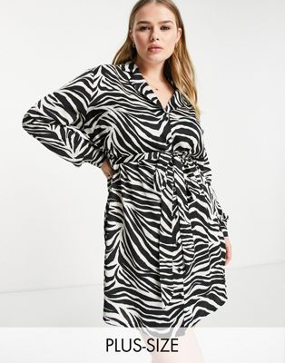 New Look Curve shirt dress in black and white tiger print-Multi