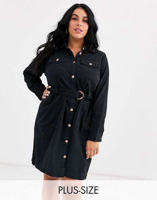 New Look Curve shirt dress in black