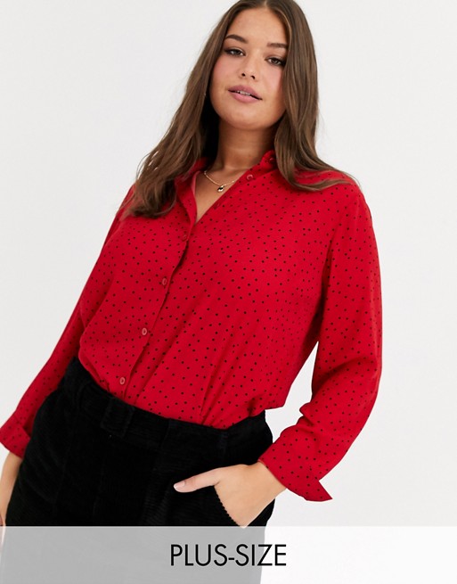 New Look Curve shirt in red polka dot
