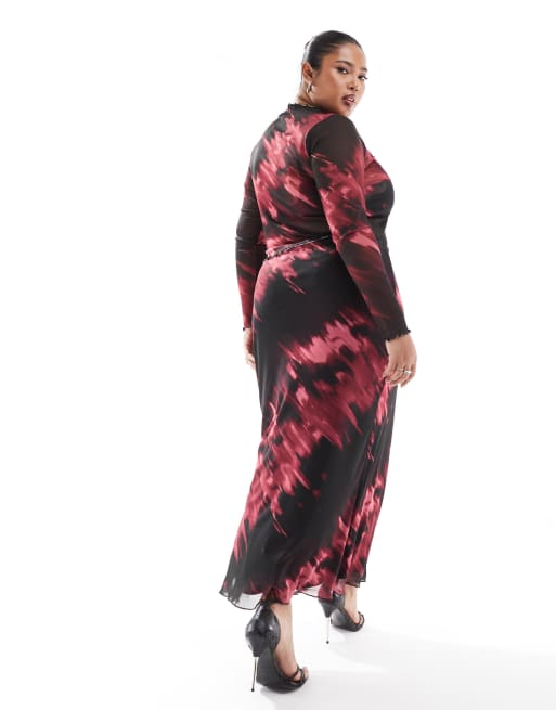 New Look Curve – Siateczkowa spódnica midi w czerwony wzór     , 4 z 5