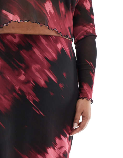 New Look Curve – Siateczkowa spódnica midi w czerwony wzór     , 5 z 5