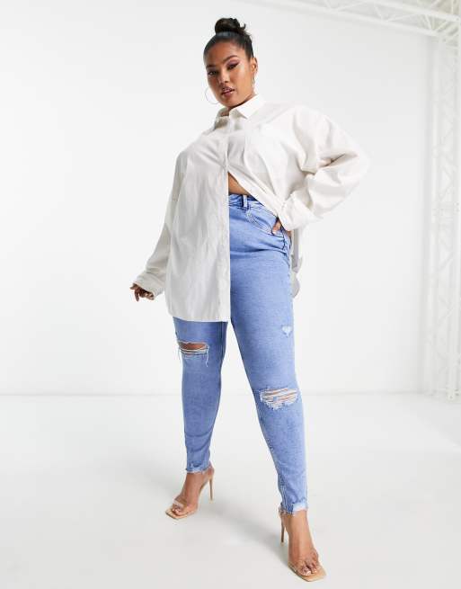 New Look Curve - Skinny jean met scheuren in middenblauw