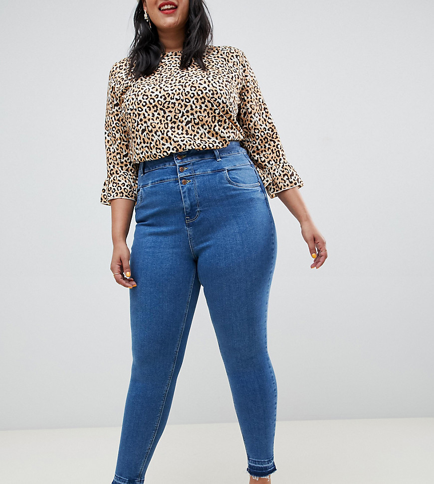 New Look - Curve - Skinny jeans met onafgewerkte zoom-Blauw
