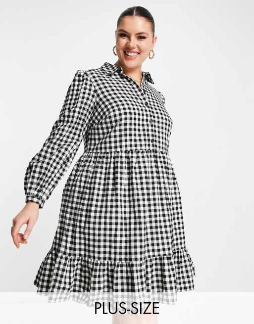 New Look Curve smock shirt dress in black gingham | ASOS