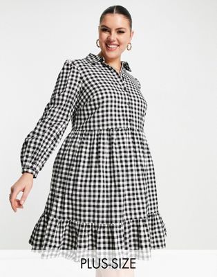 New Look Curve smock shirt dress in black gingham