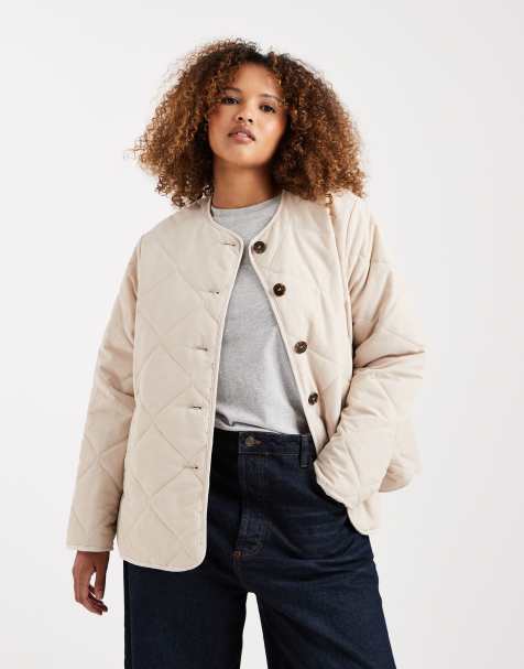 New Look Curve soft touch quilted jacket in stone - view 1