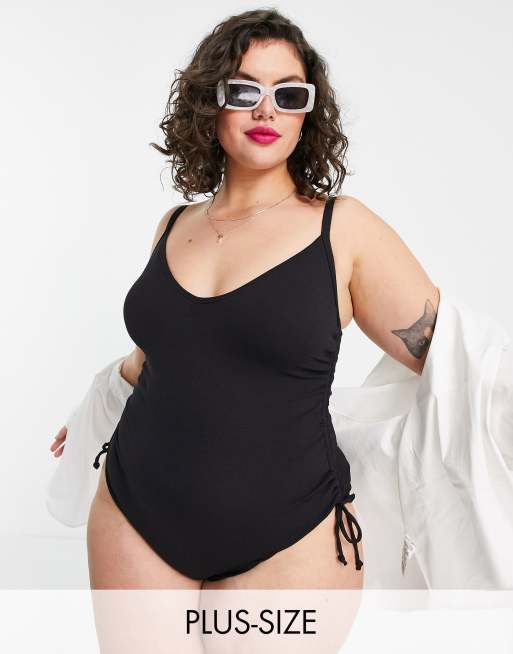 New Look Curve - Sort badedragt med rynket side