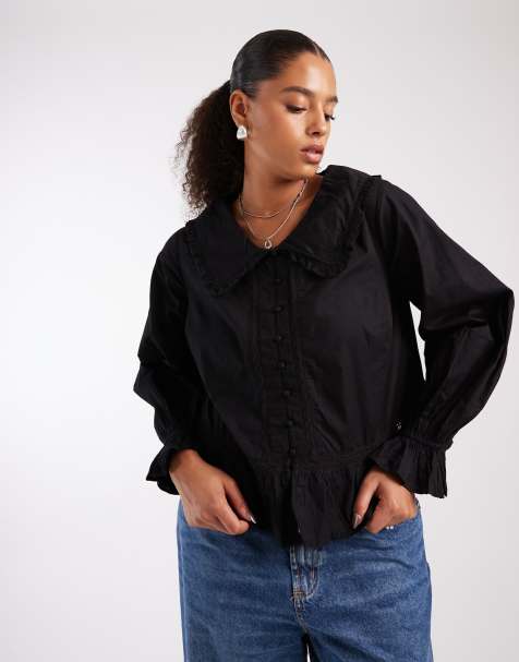 New Look Curve - Sort bluse med krave - view 1