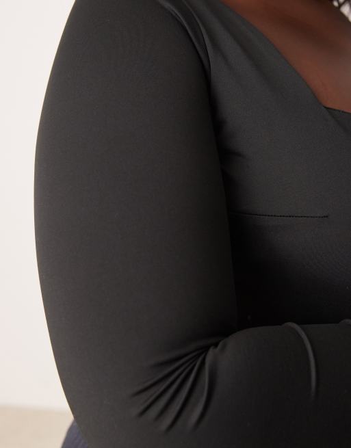 New Look Curve - Sort bodystocking med firkantet hals og lange ærmer, 3 af 4