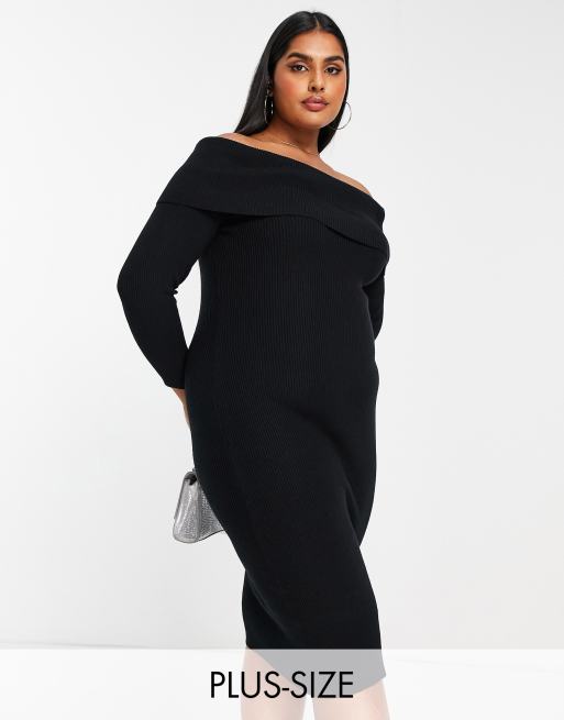 New Look Curve - Sort ribstrikket bardot-midikjole