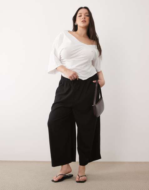 New Look Curve - Sorte cropped bukser i hørblanding - view 1