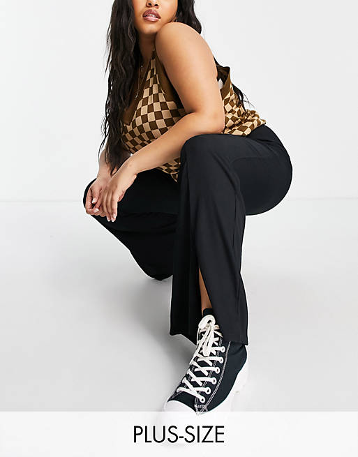 New Look Curve split front ribbed flare in black | ASOS