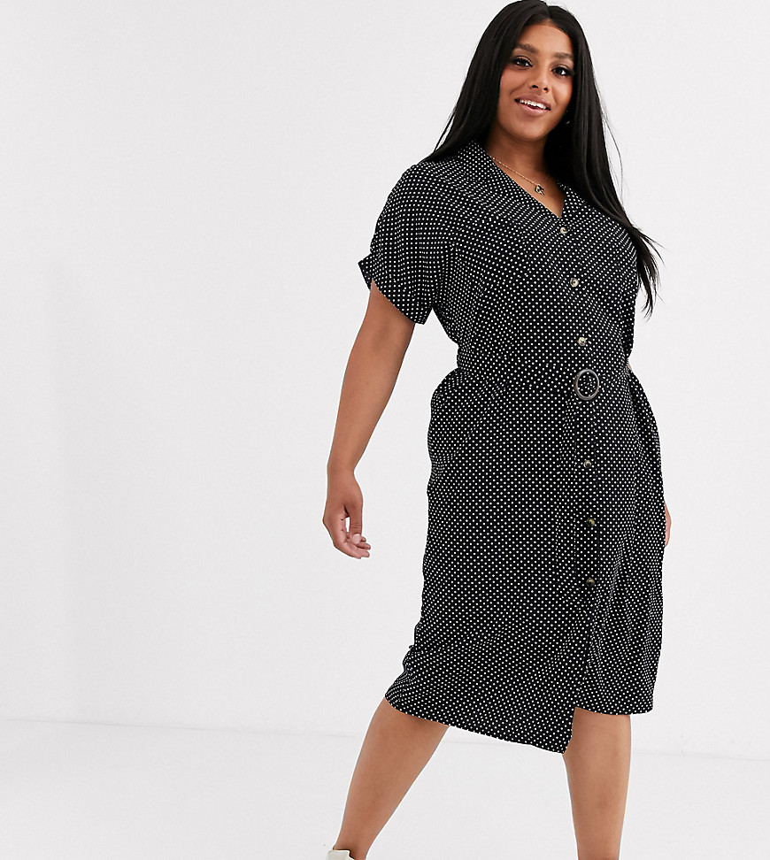 New Look Curve spotty belted shirt dress-Multi