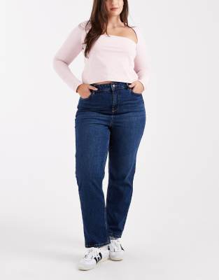New Look Plus New Look Curve straight leg jeans in mid blue