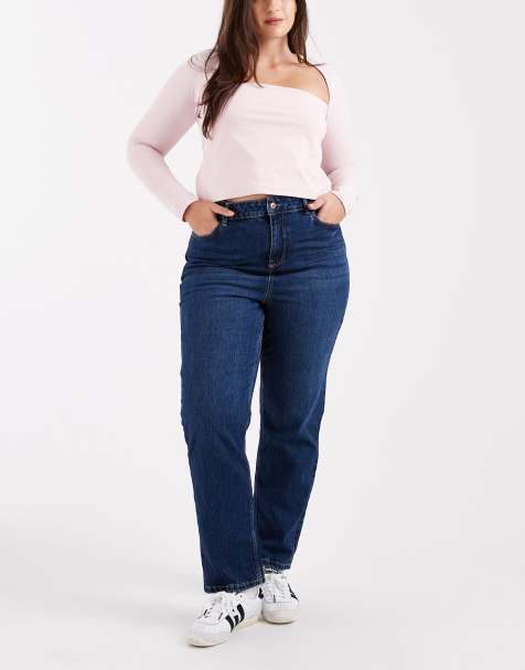 New Look Curve straight leg jeans in mid blue
