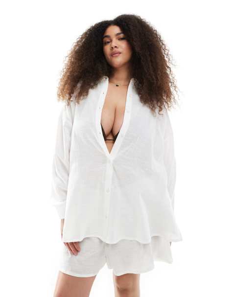 New Look Curve - Strandoverhemd van katoen in wit, deel van co-ord set - view 1