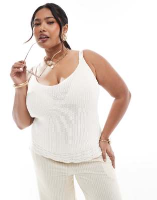 New Look Curve - Strick-Camisole-Oberteil in Creme-Weiß