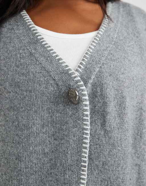 New Look Curve – Strickjacke in Grau mit Zierstreifen, 3 von 4