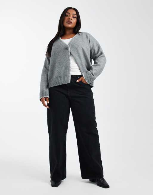 New Look Curve – Strickjacke in Grau mit Zierstreifen, 4 von 4